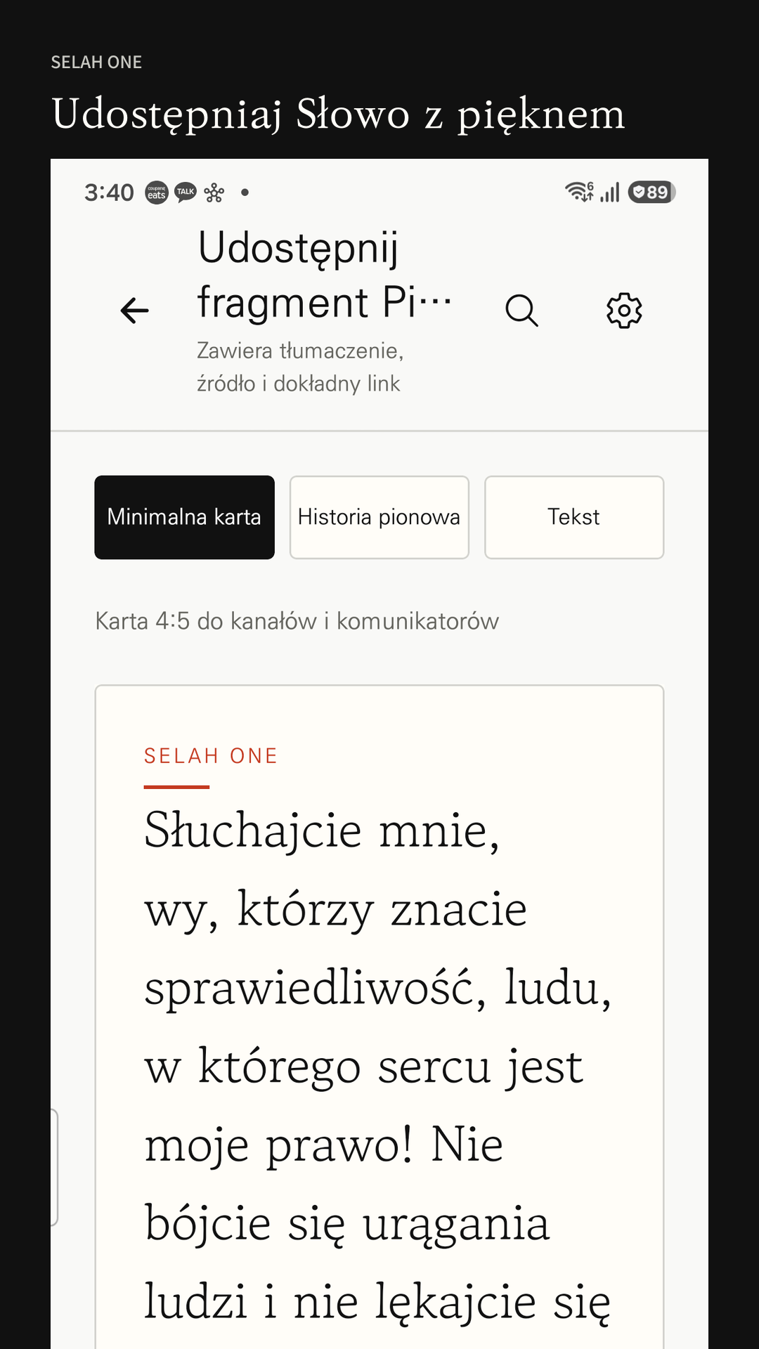Wybór formatu karty z wersetem