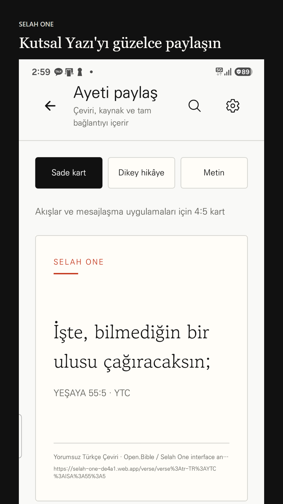 Ayet kartı biçimi seçimi